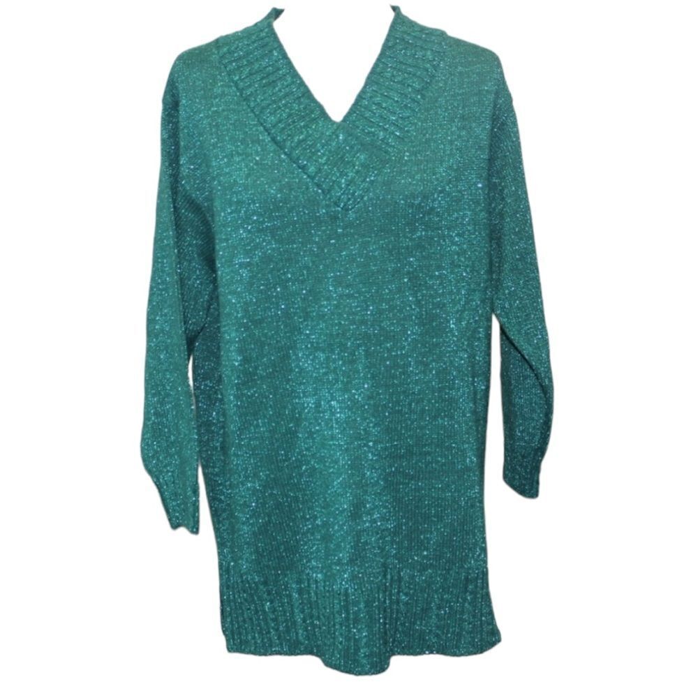 Diane Von Furstenberg V-Neck Metallic Teal  VINTAGE‎ Sweater Women Size Medium